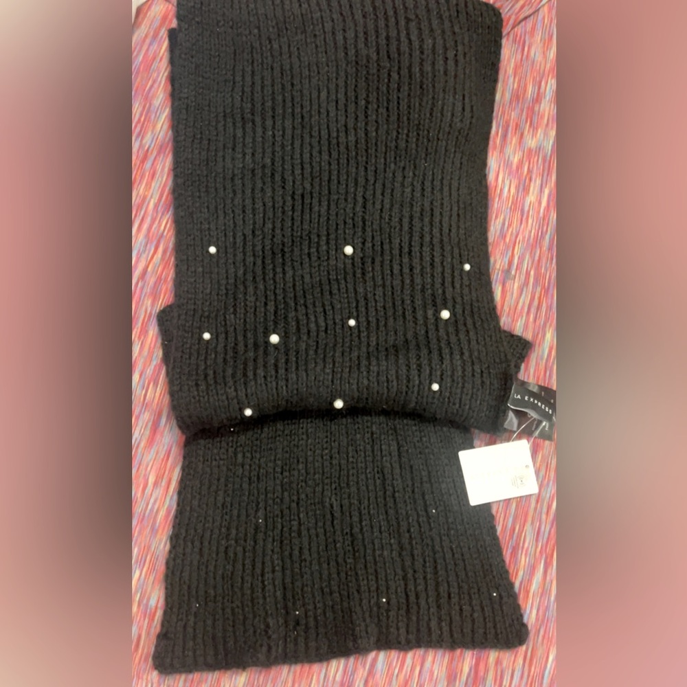 Black scarf with pearls and rhinestones